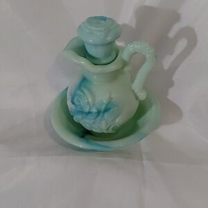 Avon Pastel Green Ceramic Pitcher and Bowl Set
